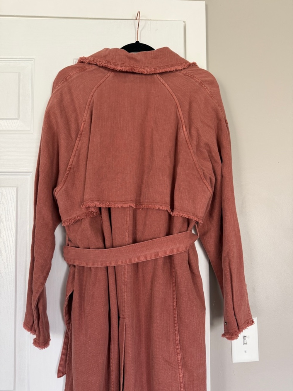 Free People Dusty Rose Long Coat Jacket Belted Double Breasted Trench Coat - Picture 11 of 11